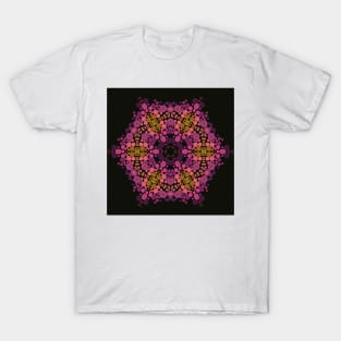 Dot Mandala Flower Pink Yellow and Black T-Shirt